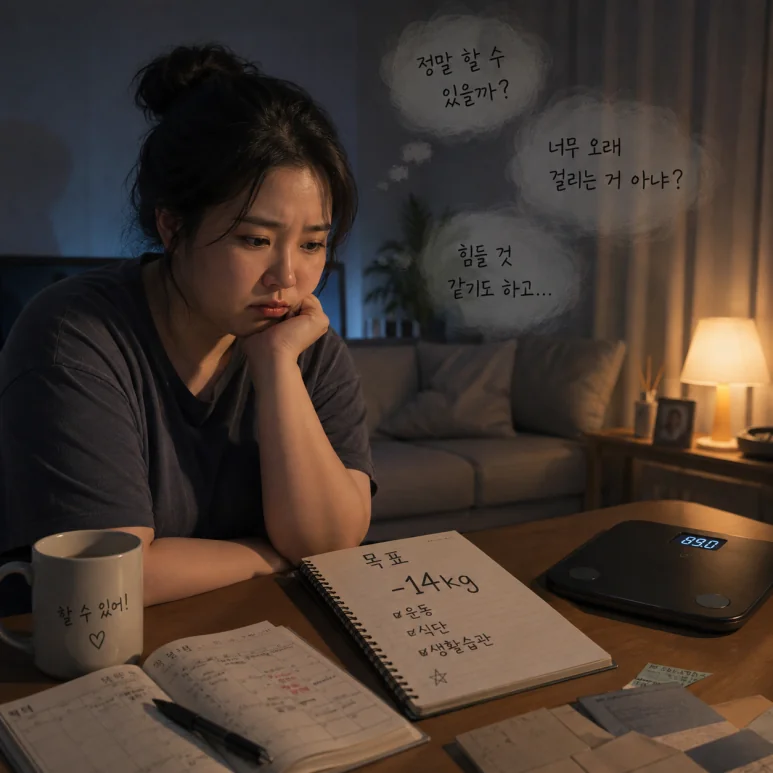 자신이 원하는 변화를 생각하는 상황을 설명한 이미지