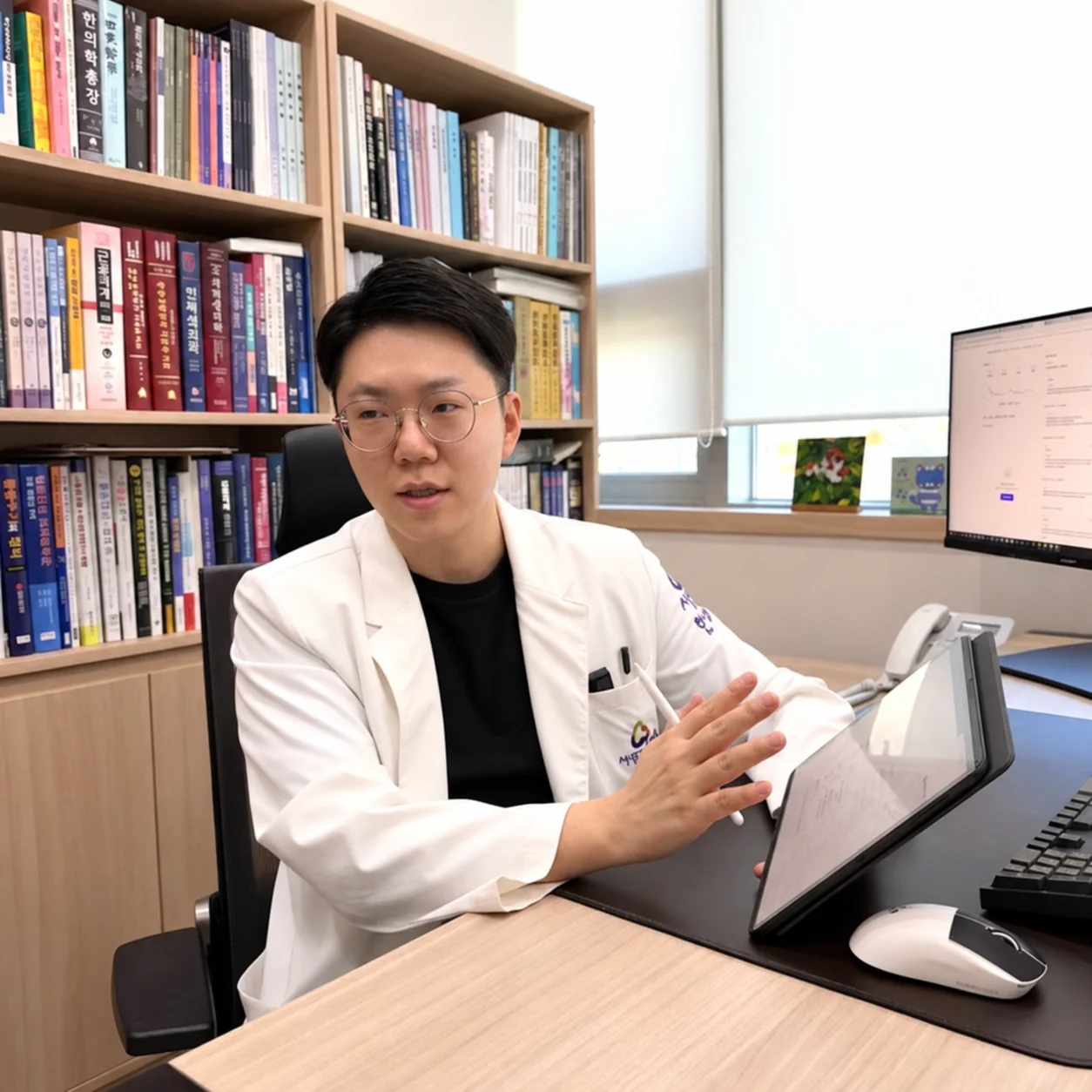 진료실에서 경과를 설명하는 소현우 원장