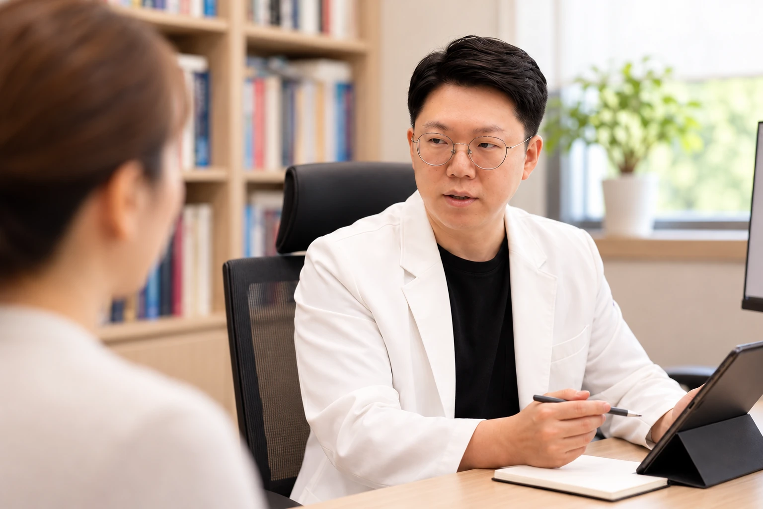 생활 일정을 함께 이야기하는 다이어트 상담 장면